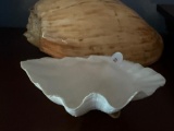 Large White Clamshell Bowl with Decorative