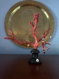 Red Coral-Like Decorative Sculpture With Black Base,