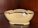 Ceramic Oval Cream-Colored Vase with Embossed Design