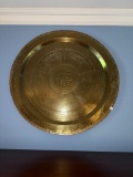 Large Brass Decorative Wall Charger with Intricate Asian Motif