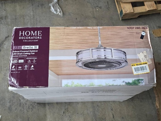 Home Decorators Collection 23-inch Brushed Nickel LED Drum Ceiling Fan in Open Box