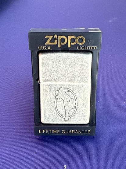 Zippo Antique Silver Plate Lighter with Original Box