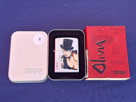 Zippo Lighter 2005 Olivia Design with Original Box and Tin Case