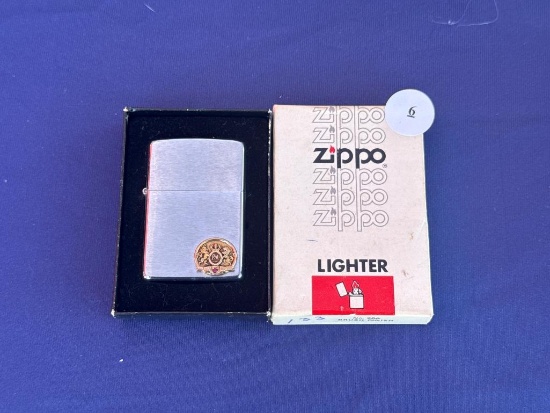 Zippo Lighter With Decorative PM Crest and Original Box