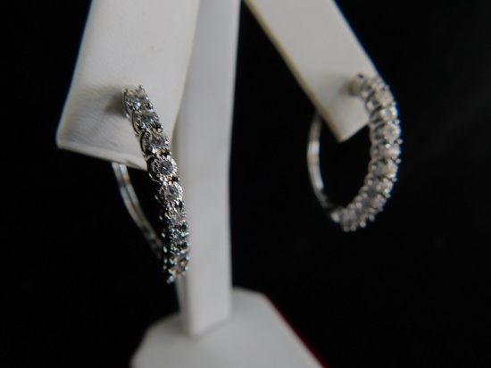 10k Wht Gold Diamond Hoop Earrings