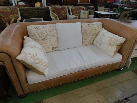 Leather Whittemore Sherril Couch w/ Canvas Cushions