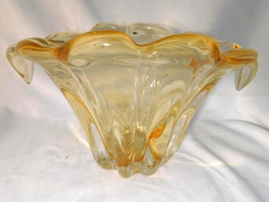 MCM Murano Blown Glass Vase Yellow with Flared Tips