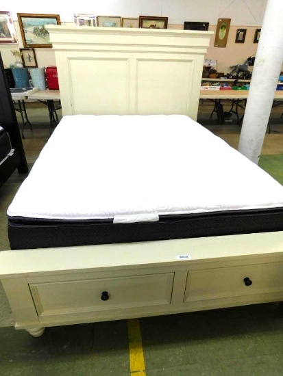 Modern Queen Size White Bed with 2 Drawers