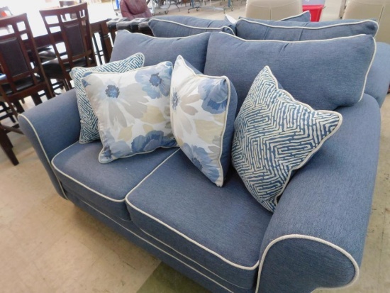 Fusion Furniture Blue Loveseat With White Piping #1