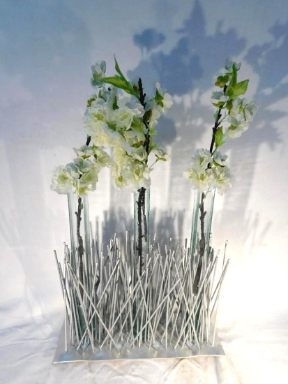 Modern Metal Sculpture Triple Bud Vase