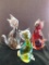 Group of 3 Murano Blown Glass Cats Incased With Gold Fleck - Red and Blue Green 7
