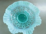 Vintage Opalescent Blue Glass Bowl 10
