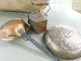 Grouping of 3 Copper Items Teapot - Iron Handled Pan and a Stainer