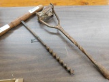 Vintage Hand Auger and a Cast Metal Cattle Brand