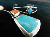 Sterling Silver and Turquoise Bracelet and Slide 21.1 Grams Total Weight