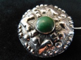 Sterling Silver Brooch with Jade 22.7 Grams Total Weight