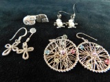 4 Pairs of Sterling Silver Earring 9.81 Grams Total Weight