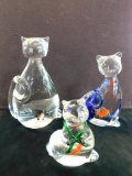 Group of 3 Murano Blown Glass Cats Incased with Fish 5