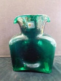 Blenko Double Spout Dimple Pitcher Vase Emerald Green 8.25