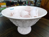 Shell Pink Punch Bowl with Stand and 12 Cups