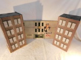 2 Flat Paper Buildings and a Plastic Building Front 