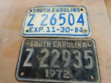 2 Vintage 1972 and 1984 Motorcycle Tags South Carolina