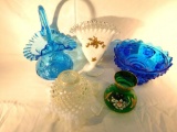 Grouping of 4 Fenton Glass Pieces and 1 Bohemian Glass