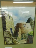 Framed Fort Watercolor on Paper Peru Maccho Piccho Signed