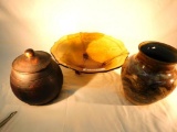 Group of 2 Pottery Pieces and Footed Bowl
