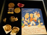 Tray Lot of US Military Medals and Pins plus Pop Up Card