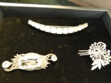 Tray Lot of Sterling Silver Brooches with Rhinestones