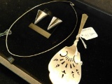 Tray Lot of Sterling Silver Earrings - Necklace and Server