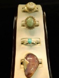 Grouping of 4 Sterling Silver Rings with Natural Stones