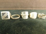 Grouping of 5 Solid Sterling Silver Rings 47.9 Grams