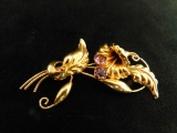 10K Yellow Gold Brooch with Amethyst Stones 8.37 Grams Total Weight