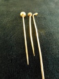 3 - 14K Yellow Gold Hat Pins 3.23 Grams Total Weight
