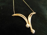 14K Yellow Gold Necklace with 2 Diamonds 4.7 Grams Total Weight