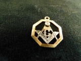 14K Yellow Gold Masonic Charm - Pendant 1.9 Grams with Diamond