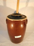 Vintage Pottery Butter Churn with Lid and Paddle