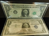 1957 $1 Silver Certificate Blue Seal 1963 $1 Federal Reserve Note Green Seal