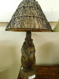 Carved Bear cabin Lamp with Twig Shade