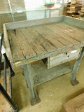 Vintage Wood Work Bench with Metal Legs