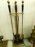 Vintage Brass and Marble Fireplace Tool Set - Unused