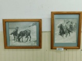 Pair of Remington Prints Horses and Indians