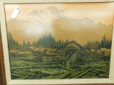 Block Print of Logging Camp Signed Mark Wheeler