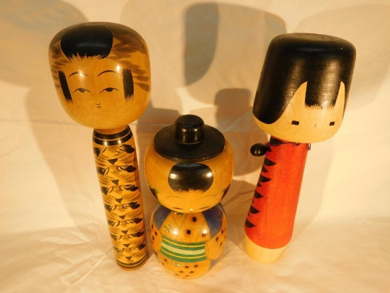 Grouping of 3 Japanese Kokeshi Dolls