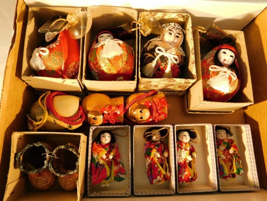 Grouping of 12 Japanese Doll Ornaments