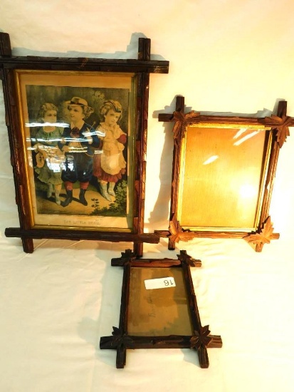 3 Vintage Adirondack Wood Picture Frames