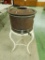 Vintage Water Cooler with Double Lid and Painted Glass Claw Footed Metal Stand