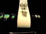 Sterling Silver - 4 Pairs of Earrings, Earring Pendant Set and Stick Pin - 37.7 Grams Total Weight